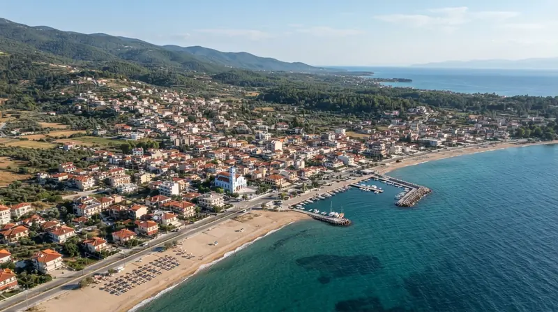 Kombi prevoz Beograd → Makrigialos: pogled iz vazduha na Makrigialos, Olimpska rivijera, Grčka