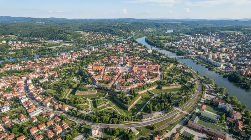 Pogled iz vazduha na Karlovac, Kontinentalna Hrvatska, Hrvatska — odredište kombi prevoza iz Srbije
